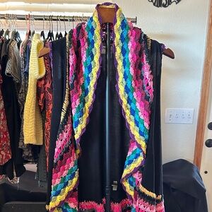 🌈 Double Zero Boho Crochet Trim Open Vest | Colorful | Size Small
